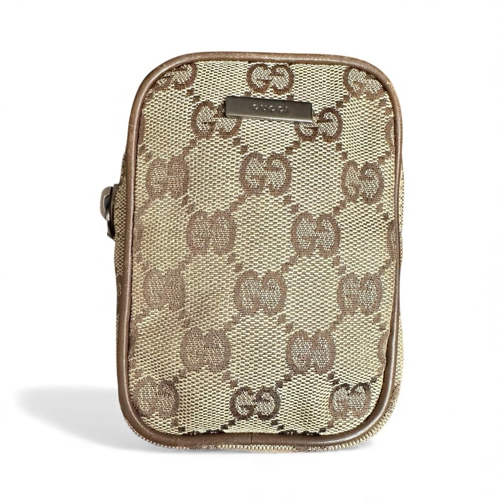 Gucci Tan GG Monogram Canvas Zippered Card Holder & Mini Cosmetic Pouch
